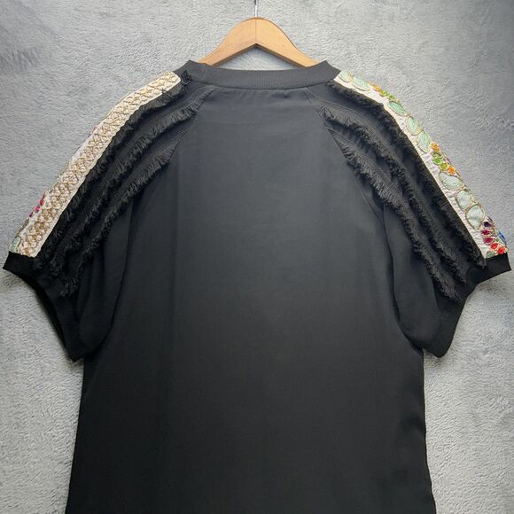 Stella Marina Collezione Dress 2XL Luxury Black Beaded Floral Fringe Shift - Picture 12 of 14